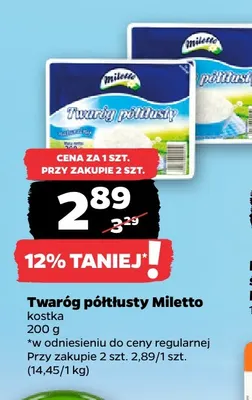 Twaróg półtłusty Miletto kostka promocja w Netto