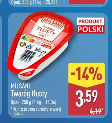 Twaróg tłusty Milsani promocja w Aldi