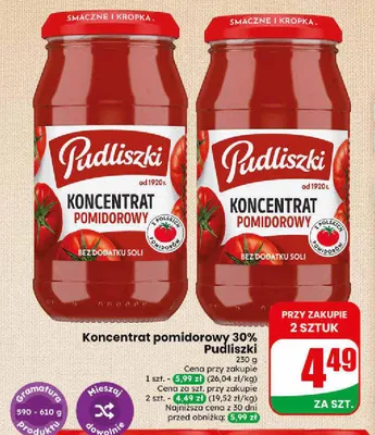 Koncentrat pomidorowy 30% Pudliszki promocja w Dino