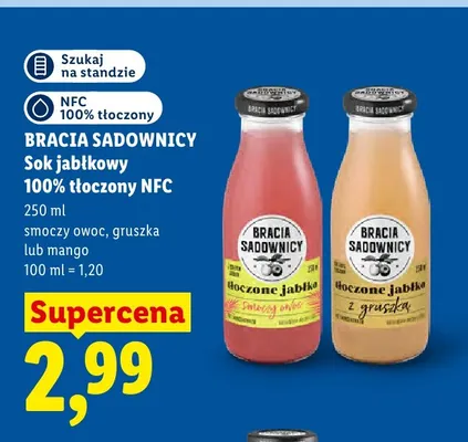 Sok jabłkowy 100% tłoczony NFC Bracia Sadownicy smoczy owoc promocja w Lidl