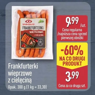 Frankfurterki wieprzowe z cielęciną Kabanos promocja w Aldi