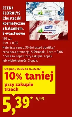 Chusteczki kosmetyczne z balsamem 3-warstwowe Cien promocja w Lidl