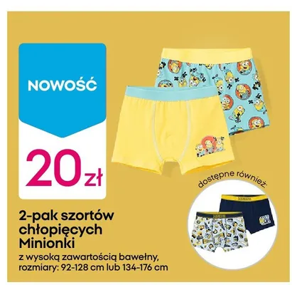 Szorty chłopięce Minionki 2-pak promocja w Pepco
