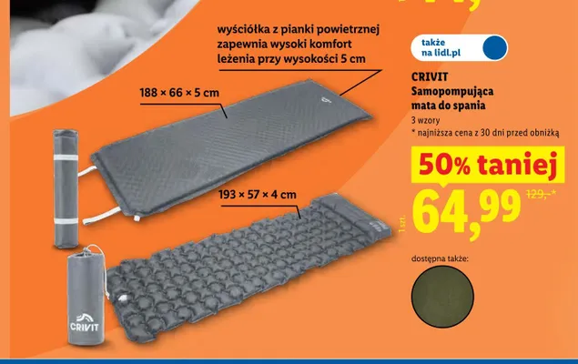 Samopompująca mata do spania CRIVIT promocja w Lidl