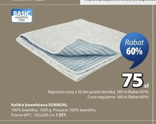 Kołdra bawełniana SUNNDAL promocja w Jysk