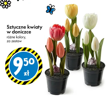 Sztuczne kwiaty w doniczce różne kolory Tedi promocja w Tedi