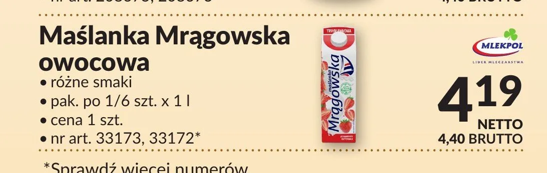 Maślanka Mrągowska owocowa MLEKPOL promocja w Makro