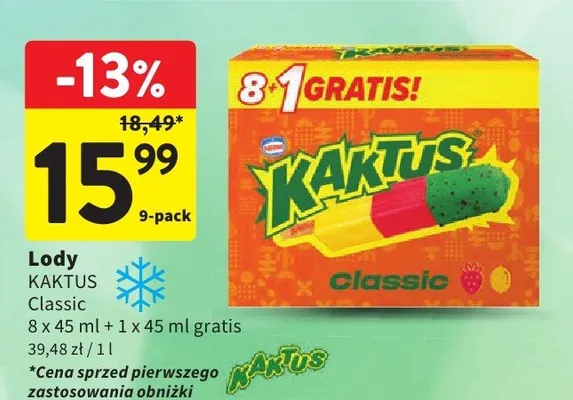 Lody Kaktus Classic 8x45ml promocja w Intermarche