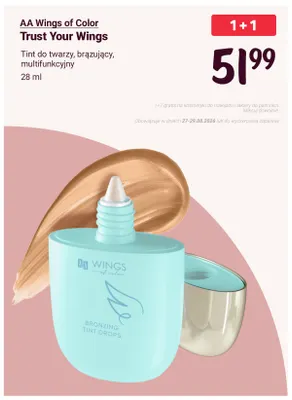 Tint do twarzy brązujący multifunkcyjny AA Wings of Color Trust Your promocja w Rossmann