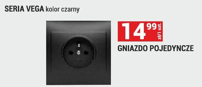 Gniazdo pojedyncze VEGA kolor czarny promocja w Merkury Market