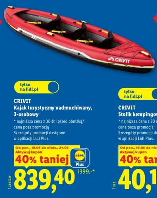 Kajak turystyczny nadmuchiwany 3-osobowy CRIVIT promocja w Lidl