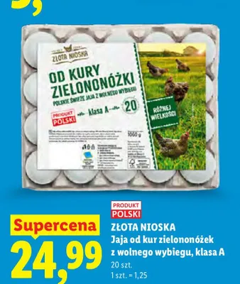Jaja od kury zielononóżki z wolnego wybiegu klasa A Złota Nioska promocja w Lidl