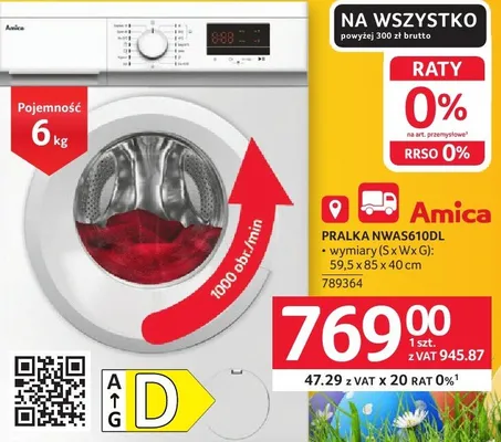 Pralka Amica PWASG10DL promocja w Selgros