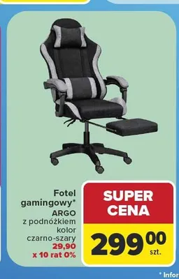 Fotel gamingowy ARGO z podnóżkiem promocja w Carrefour