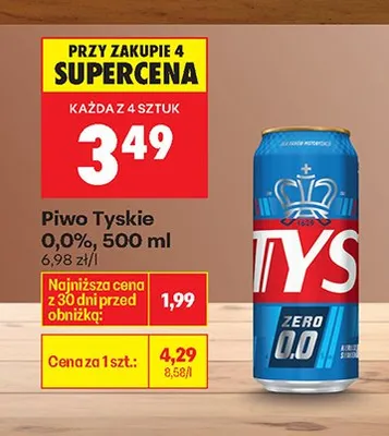 Piwo bezalkoholowe Tyskie 0,0% promocja w Biedronka