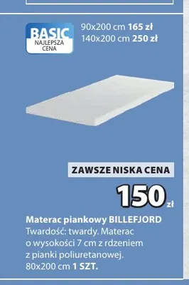 Materac piankowy Billefjord 140x200 cm promocja w Jysk