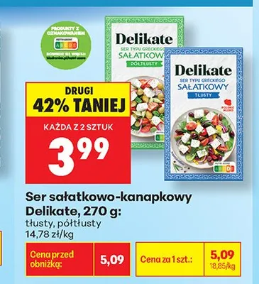 Ser sałatkowo-kanapkowy Delikate tłusty promocja w Biedronka