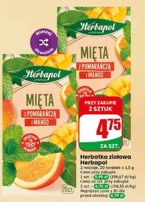 Herbatka ziołowa Herbapol Mięta z pomarańczą i mango promocja w Dino