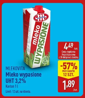 Mleko wypasione UHT 3,2% Mlekovita promocja w Aldi
