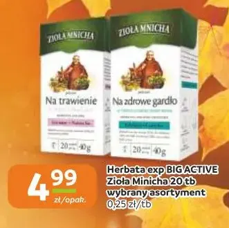 Herbata ekspresowa Big-Active Zioła Mnicha na zdrowe gardło promocja w Gama