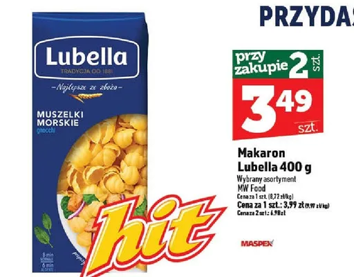 Makaron Lubella muszelki morskie gnocchi promocja w TOPAZ