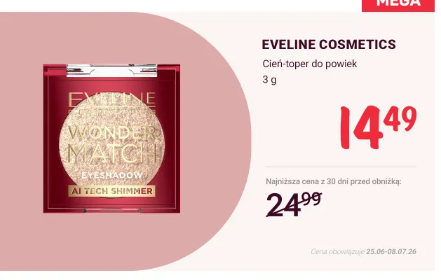 Cień-toper do powiek Eveline Cosmetics Wonder Match promocja w Rossmann