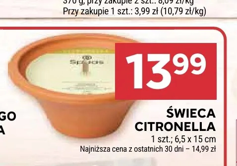 Świeca citronella 6,5x15 cm promocja w Stokrotka
