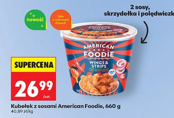 Kubełek z sosami wings & strips promocja w Biedronka