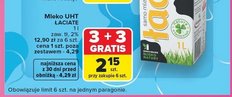 Mleko UHT Łaciata 2% promocja w Carrefour