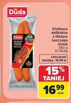 Kiełbasa delikatna z filetem kurczaka Duda promocja w Carrefour Market