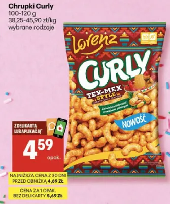Chrupki Curly Lorenz promocja w Delikatesy Centrum