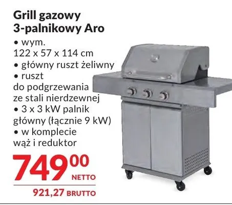 Grill gazowy 3-palnikowy Aro 122x57x114cm promocja w Makro