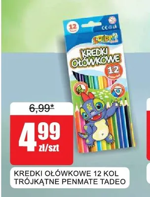 Kredki ołówkowe 12 kolorów trójkątne Penmate Tadeo promocja w Bingo