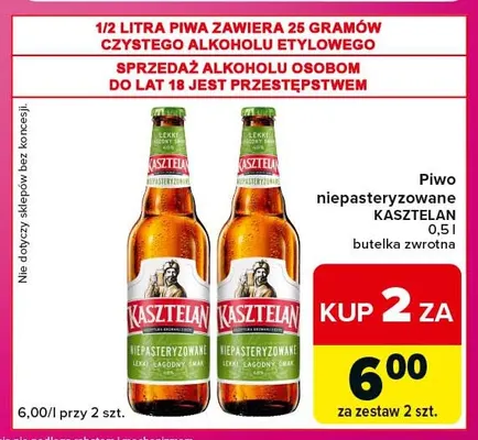 Piwo niepasteryzowane Kasztelan promocja w Carrefour Express
