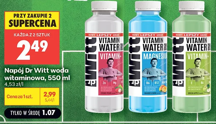 Napój Dr Witt woda witaminowa Magnesium o smaku mango i cytryny promocja w Biedronka