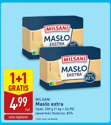 Masło ekstra Milsani 82% promocja w Aldi