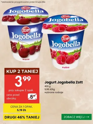 Jogurt Jogobella Zott wiśnia promocja w Delikatesy Centrum
