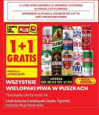 Wielopak - piwa w puszkach 1+1 GRATIS promocja w Biedronka