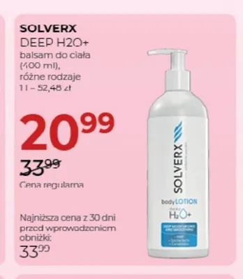 Balsam do ciała Solverx Deep H2O+ promocja w Drogerie Jawa