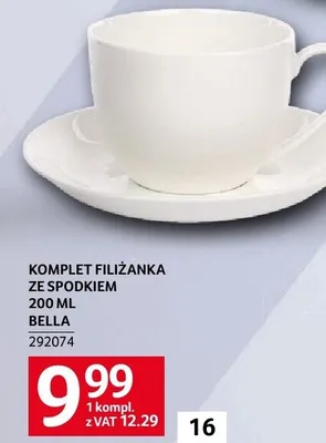 KOMPLET FILIŻANKA ZE SPODKIEM 200 ML BELLA promocja w Selgros