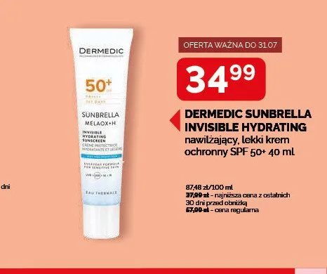 Krem ochronny Dermedic Sunbrella Invisible Hydrating SPF 50+ promocja w Ziko Dermo