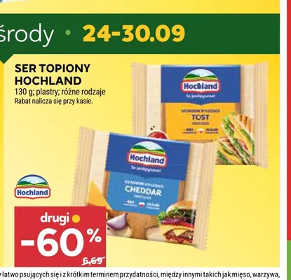 Ser topiony w plastrach Cheddar Hochland promocja w Stokrotka