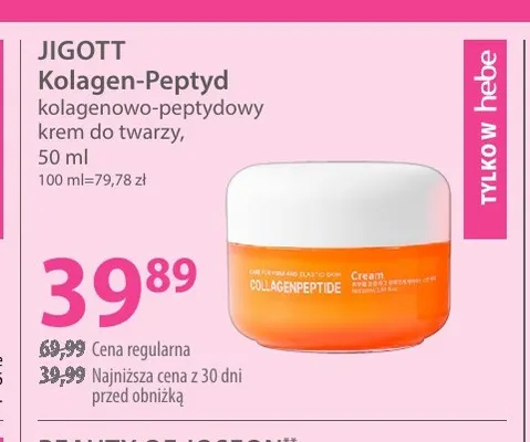 Kolagenowo-peptydowy krem do twarzy Jigott Kolagen-Peptyd promocja w Hebe