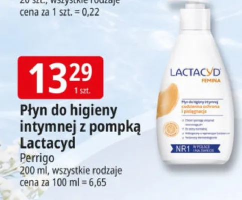 Płyn do higieny intymnej z pompką Lactacyd Femina Perrigo promocja w Leclerc