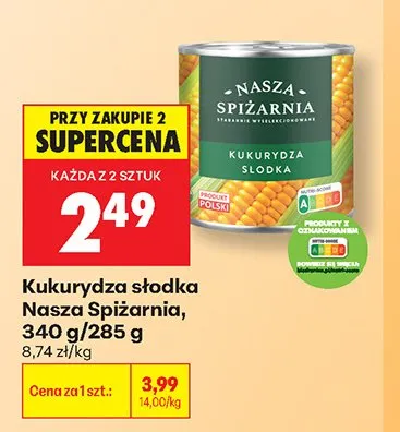 Kukurydza słodka Nasza Spiżarnia promocja w Biedronka