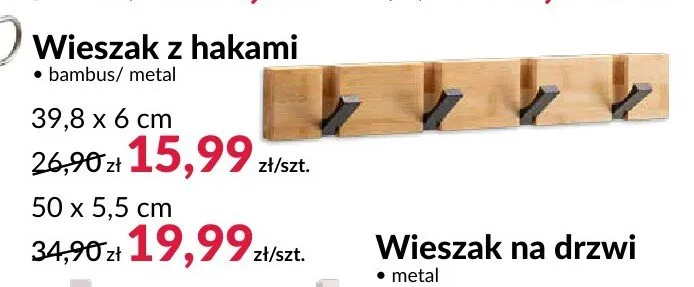 Wieszak z hakami 50x5,5 cm promocja w Salony Agata