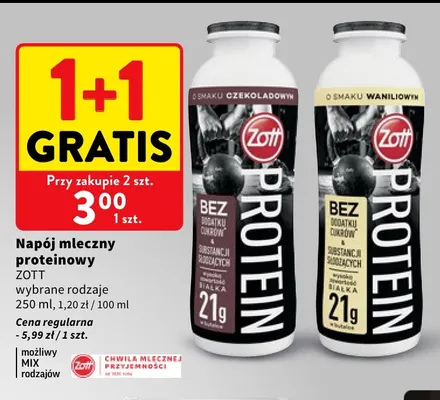 Napój mleczny proteinowy czekoladowy Zott promocja w Intermarche