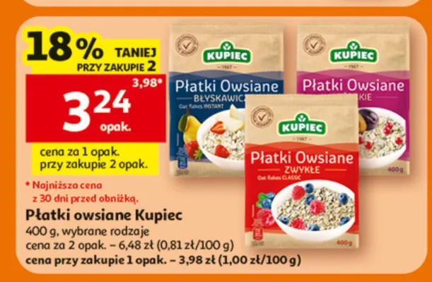 Płatki owsiane błyskawiczne Kupiec promocja w Auchan