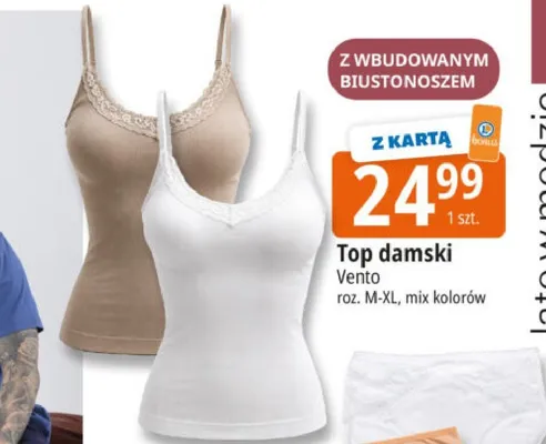 Top damski Vento z wbudowanym biustonoszem roz. M-XL promocja w Leclerc