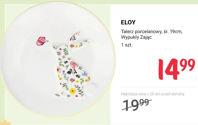 Talerz porcelanowy, śr. 19 cm, Wypukły Zając promocja w Rossmann